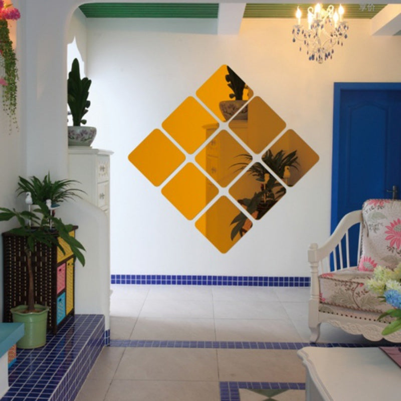 6Pcs Square Mirror Tile Wall Ers 3D Decal Mosaic Home Room D